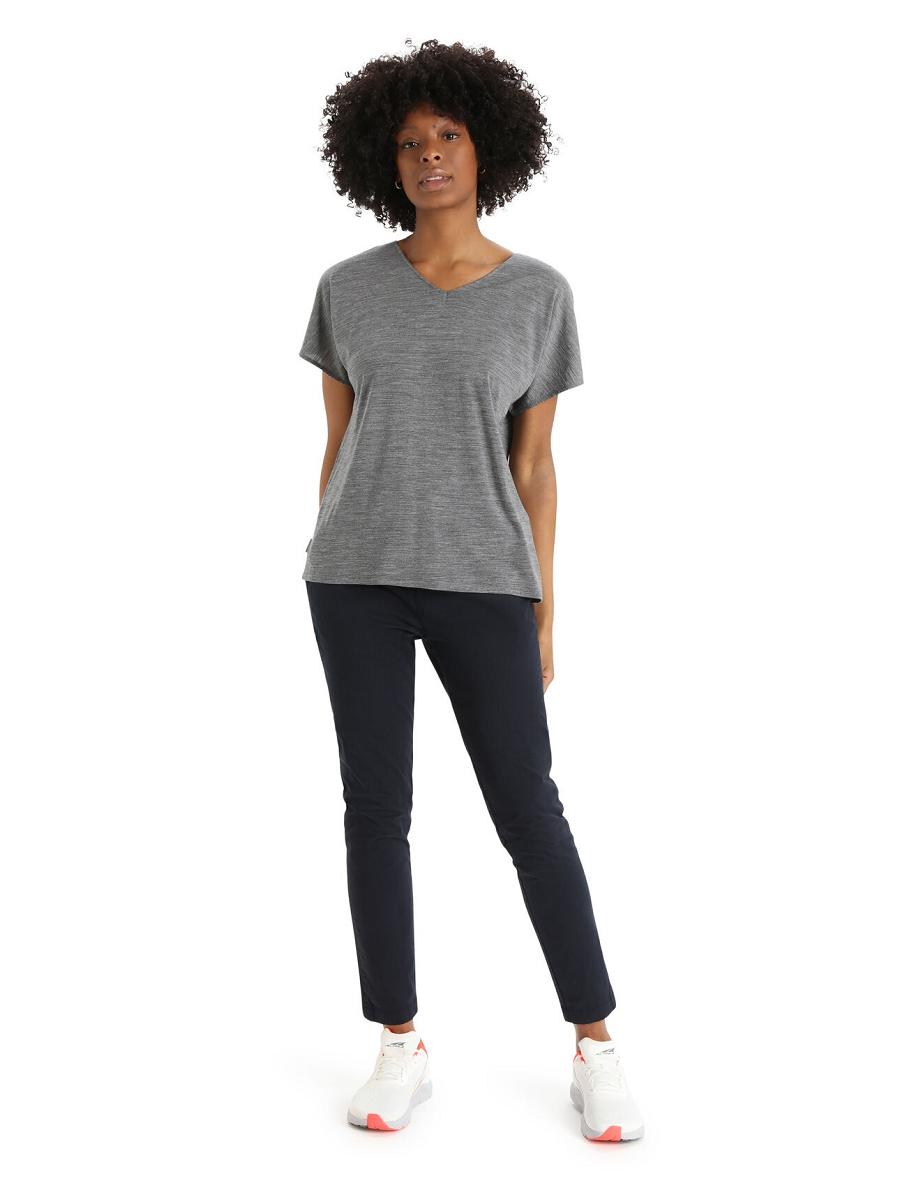 Women's Icebreaker Merino Drayden Reversible Short Sleeve Top T Shirts Gritstone Heather | CA 1363TCEV